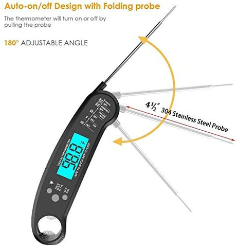 Image of Meat Thermometer, LT Waterproof Digital Meat Thermometer, Best Waterproof Cooking Thermometer, with Backlight Calibration, Ultra Fast Probe, for Kitchen, BBQ, Grill Food, Auto On-Off (Black)